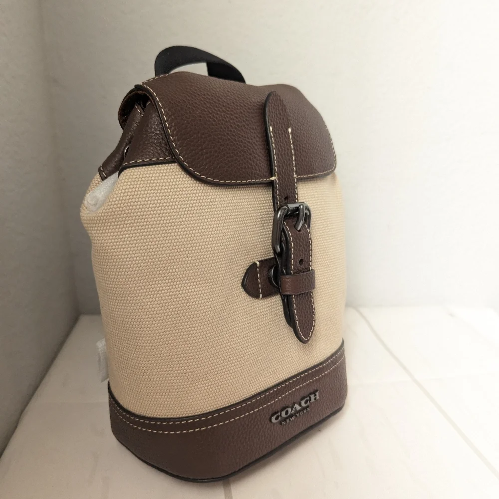 Coach Mens Hudson Small Sling Pack Cream Brown Leather Small Backpack $328 - Picture 2 of 4